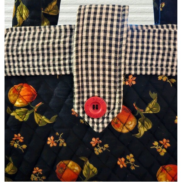 April Cornell For Silvestri Quilted Black Fruit Print Shoulder Bag Tote 16 x 12 - Picture 2 of 10